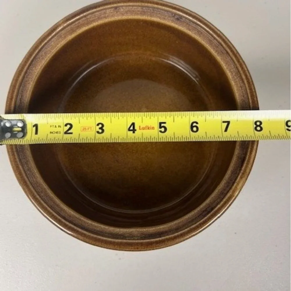 Vintage USA‎ Brown Glazed Ribbed Stoneware Casserole Dish with Lid USA 8in